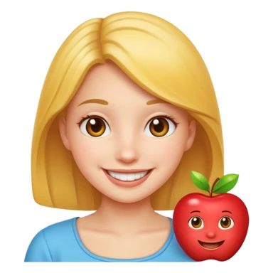 cheerful pose cute girl apple emoji style. don't hold an apple sticker