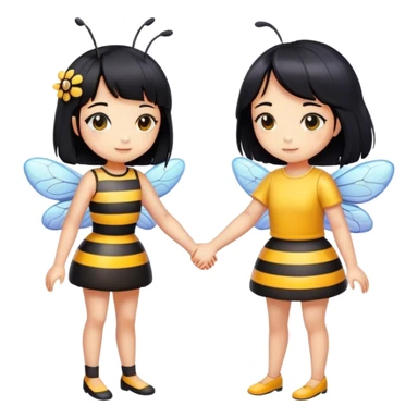 bee holding hands with a girl with black hair  sticker
