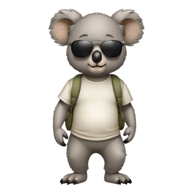 anthropomorphised koala in casual clothing, wearing dark sunglasses, walking upright, looking like a tough guy sticker