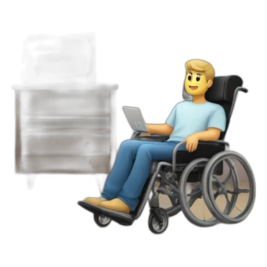 Hombre en silla de ruedas viendo tv en su casa en la sala sticker