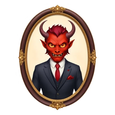 oval oil painting in frame, portrait of a demon in a suit sticker