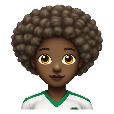 black girl aged 10 with brown curl afro in football shirt sticker