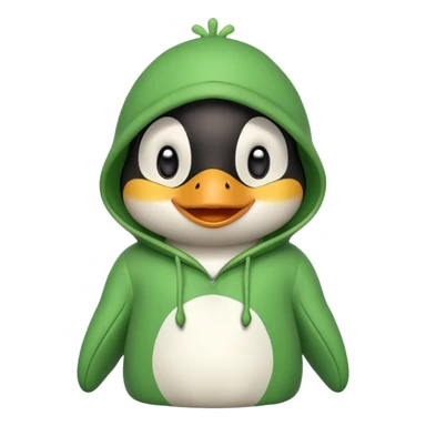 A cute penguin with a frog hoodie with a smile, smiley face in the middle sticker