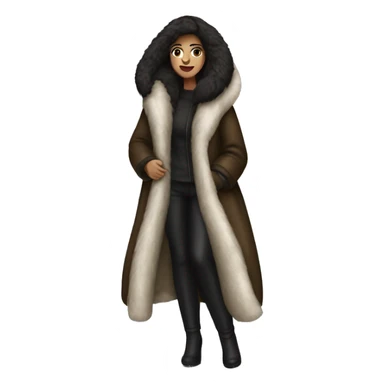 Dark haired woman wearing big full length fur coat sticker