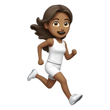 runnning emoji wearing something cute that is white with dark brown hair sticker