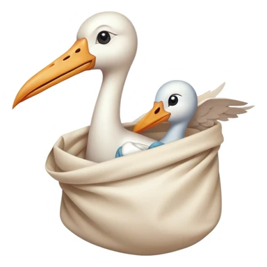 stork delivering a human baby in a white cloth bag sticker