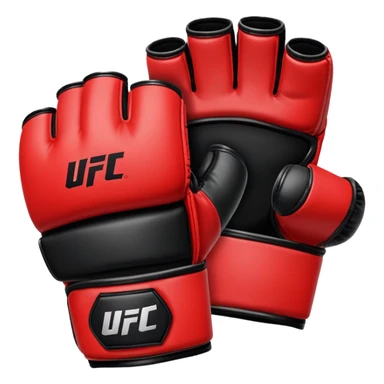 UFC MMA fighting glove, red and black, open fingertips design, padded knuckles, official UFC style sticker