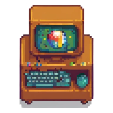 Resize the pixel art Windows 'My Computer' icon to 63 x 64 pixels, maintaining the look and clarity of the original icon, with a transparent background. sticker