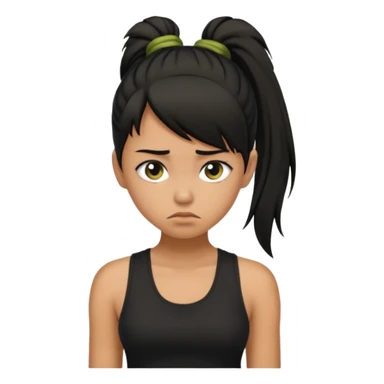 a tan girl with a black ponytail, black tank top, . Looking sad sticker