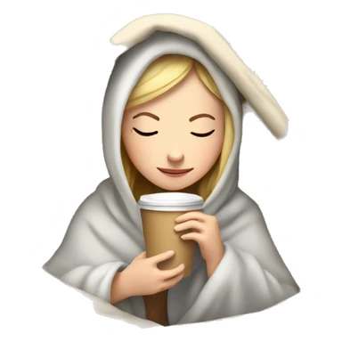 White girl inside a blanket sipping coffee eyes closed sticker