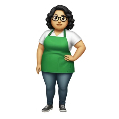 chubby lady with black hair green apron  with glasses cooking tacos sticker