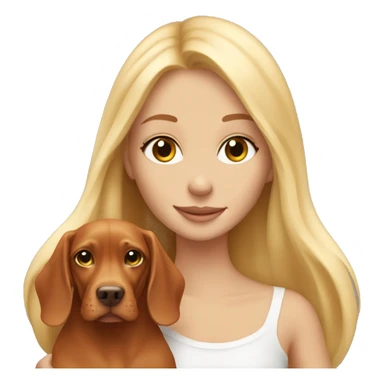 Pretty girl with long blonde hair holding cute vizsla dog sticker