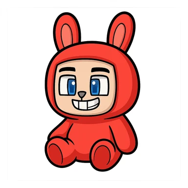 Extract the red bunny plushie attached to the person, keep it cute and in the original Minecraft cartoon style, with a transparent background. sticker