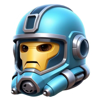 Clash of Clans aesthetic: Cinematic Playful 3D Isometric Space Helmet Emoji, rendered in a 3D vector-style similar to standard emojis with minimal shading and bold, simplified shapes. A compact, distinct form with signature details, softly glowing with a futuristic sci-fi warfare charm. Simplified yet unmistakably iconic, highly detailed and consistent, glowing with a soft radiance and high shine. Stylized with a touch of high-tech brilliance and a soft glowing outline, capturing the essence of a beloved gaming relic with a friendly, playful manner! sticker