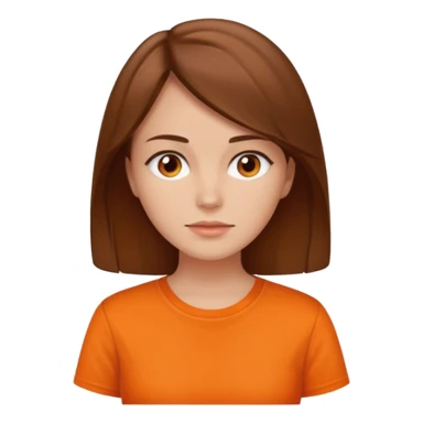 brown haired woman no smile with orange shirt sticker