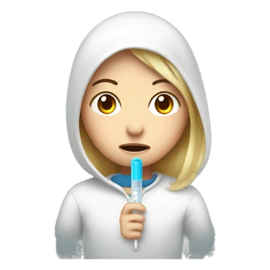 face sick girl with thermometer and fever sticker