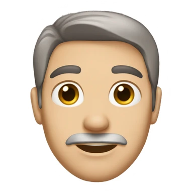 man, short brown straight hair with grey streaks, big nose, hazel eyes, white sticker