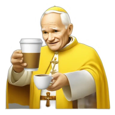 yellow emoji style pope John Paul II offering coffee sticker