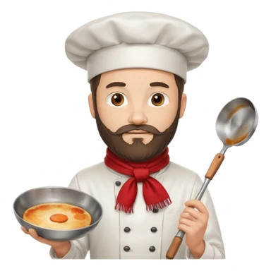 Bearded Chef – wearing tall white hat, red scarf, holding frying pan sticker