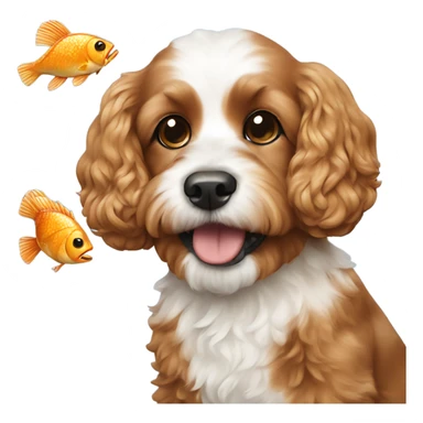 Cavapoo holding fish with chicken  sticker
