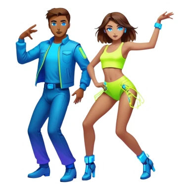 Neon cyberpunk style 
girl with brown hair and blue eyes dance with man sticker