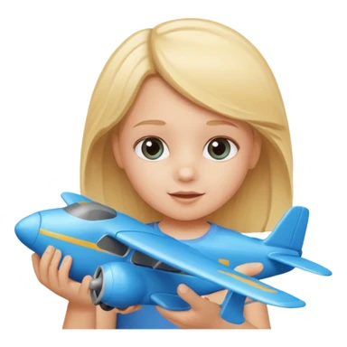 blonde child playing with plane sticker