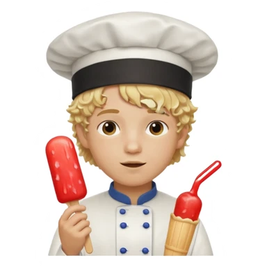 boy blonde curly hair, chef, eating ice pop sticker
