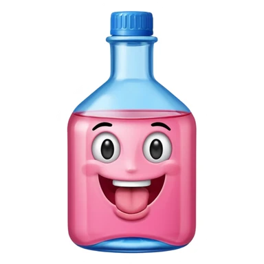 Smiling bottle of oil pink with silly face tongue out blue top sticker