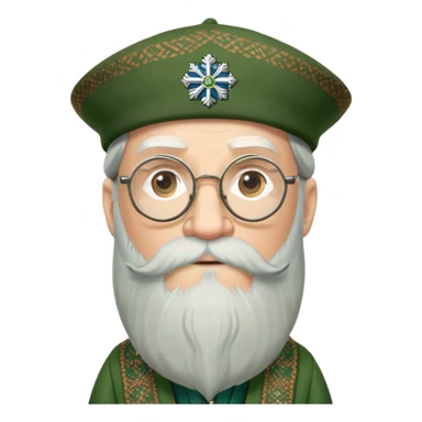 Dumbledore wear green scotland Tam o'shanter cap with decorative patterns, wear glasses, very long beard sticker