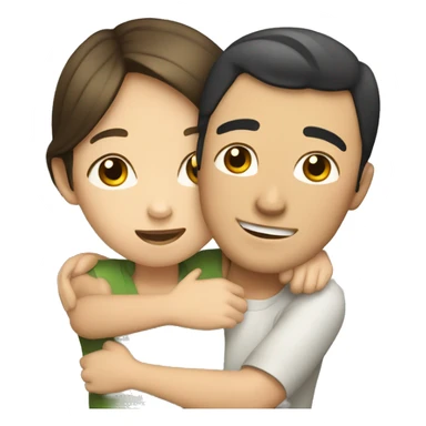 asian girl, caucasian guy hugging sticker