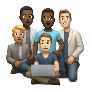 group of developers with a laptop sticker