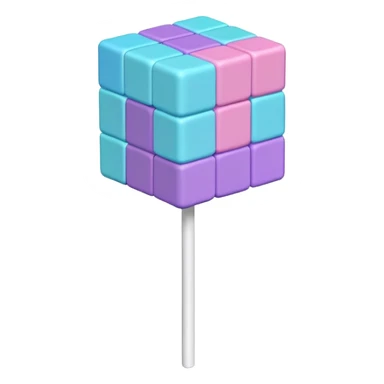 Sure! Here’s a shorter Genmoji prompt:  ⸻  Prompt: Pastel cube lollipop with stacked blocks in pink, purple, blue, and cyan. Textured, voxel-style, on a white stick. sticker