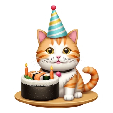 cat with a birthday cake made out of sushi sticker