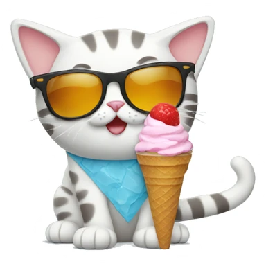 cat with sunglasses eating ice cream sticker