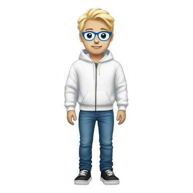 blonde boy with a white hoodie and black shoes and blue glasses and jeans sticker