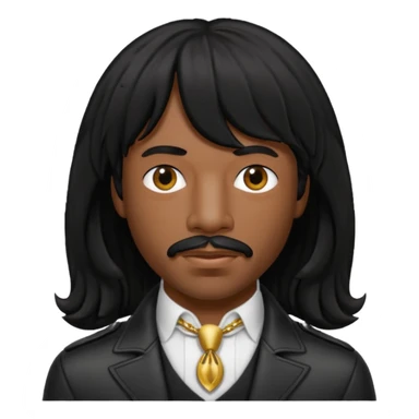 Rick James with black long hair and thin mustache sticker