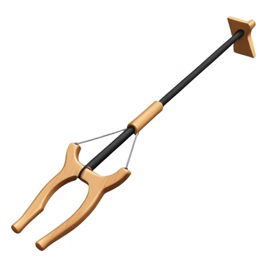 A classic Y-shaped wooden slingshot with rubber band sticker