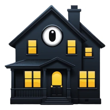 Minimalist emoji-style sticker of a house silhouette at night with a single lit window, and an eye visible inside. Flat, dark, quiet style.
 sticker