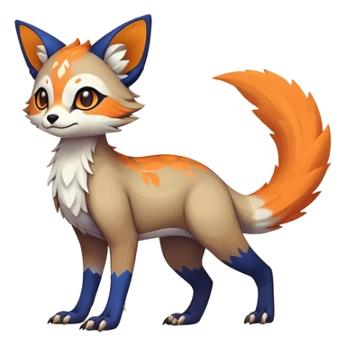 Rare realistic exotic brown beige white neon-orange dark-blues cute epic pretty beautiful handsome gorgeous aesthetic colorful vibrant Vernid-Trico-species-Fakemon-creature by LiLaiRa, 4 legs, 1 tail, random markings, (full body) sticker