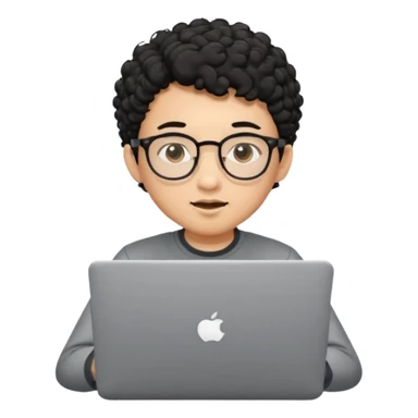 A young boy DEVELOPER WITH A laptop, black curly short hair, wearing glasses, a thin goatee, his skin is asian

Add the word "PIF" floating around home sticker