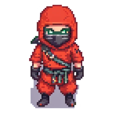 masked ninja, pixel art style, red outfit sticker