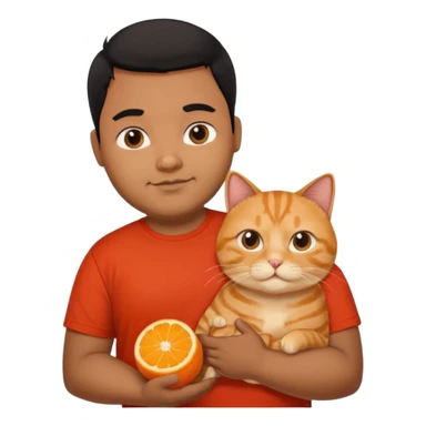 Indian black chubby guy with black hair in red t-shit with orange cat sticker