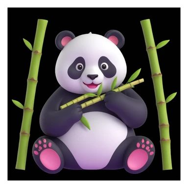 panda eating bamboo in forrest, close up pose sticker