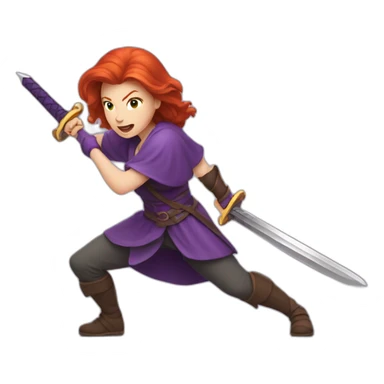 redhead women in purple fighting with sword sticker