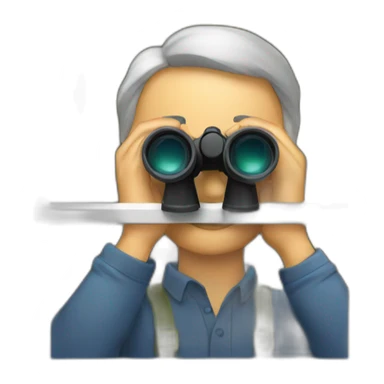 man with binoculars from window sticker