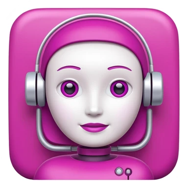 A friendly 3D chatbot assistant icon with a rounded square head, simple eyes, and a subtle smile. Clean, minimal, professional design suitable for a corporate SharePoint icon.Magenta color palette (#E20074) with dark purple and soft pink accents. sticker