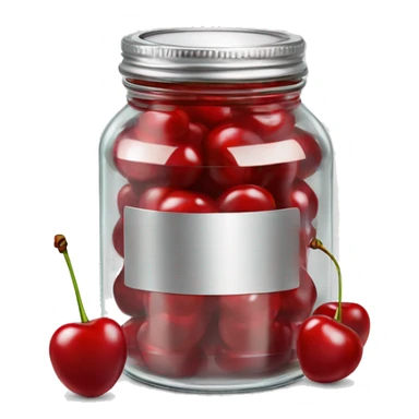 Realistic glass jar with silver metallic lid filled with maraschino cherries inside of it. sticker