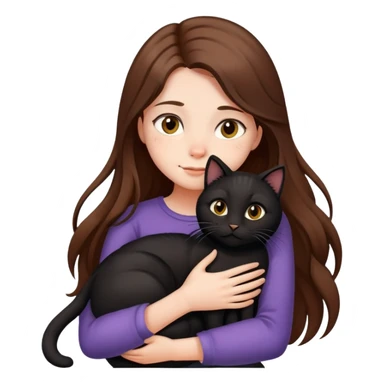 A girl with long brown hair hugs a black cat tightly sticker
