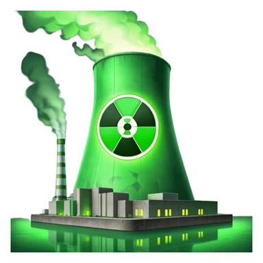 nuclear power plant with a green radioactive glow, realistic, option 8 sticker