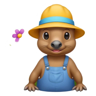 platypus dressed in gardening hat and overalls surrounded by flowers sticker